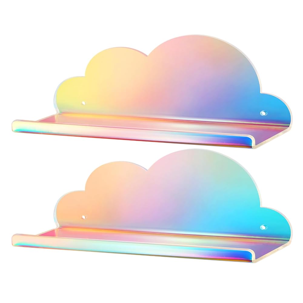 NiHome Extra Large Iridescent Acrylic Floating Shelves, 2 Pack Cloud Shelves - Floating Shelf for Wall, Wall Mountable and Multi