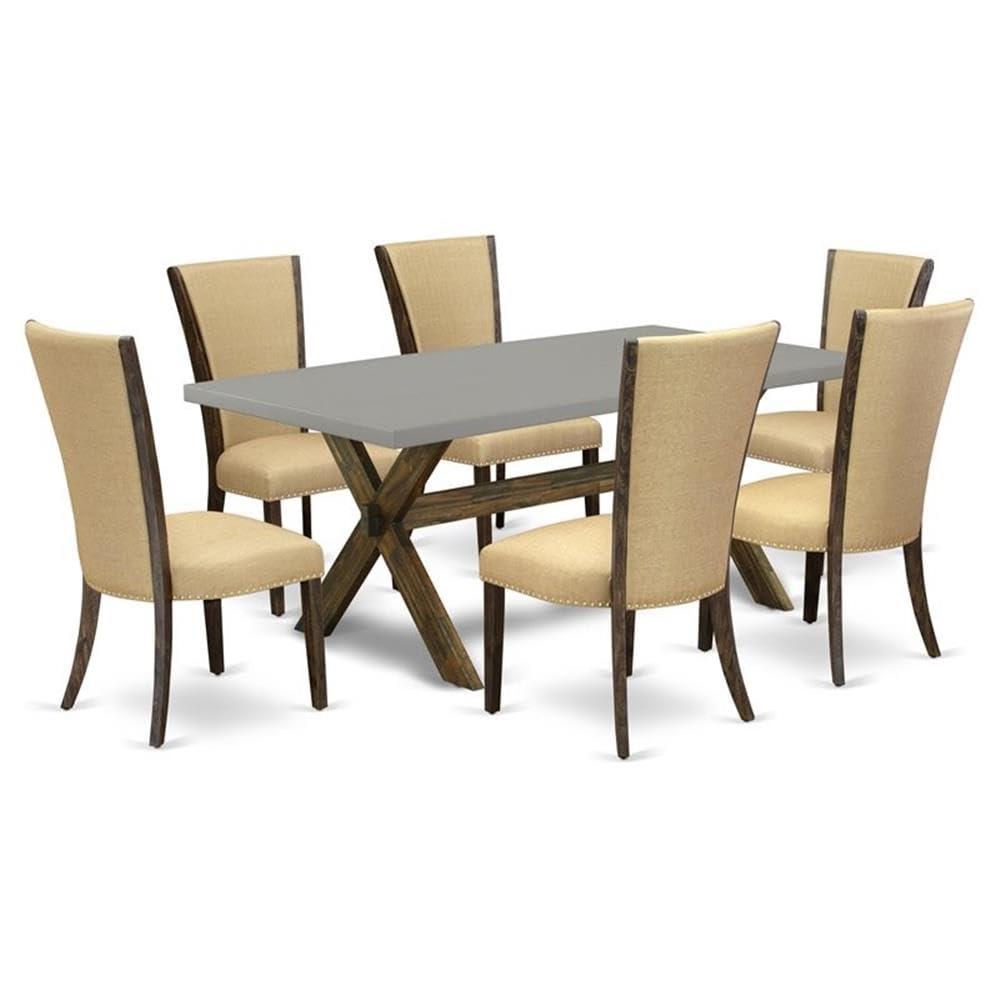 East West Furniture X797Ve703-7 7 Piece Dining Set Consist Of A Rectangle Dining Room Table With X-Legs And 6 Brown Linen Fabric Upholstered Parson Chairs, 40X72 Inch, Multi-Color