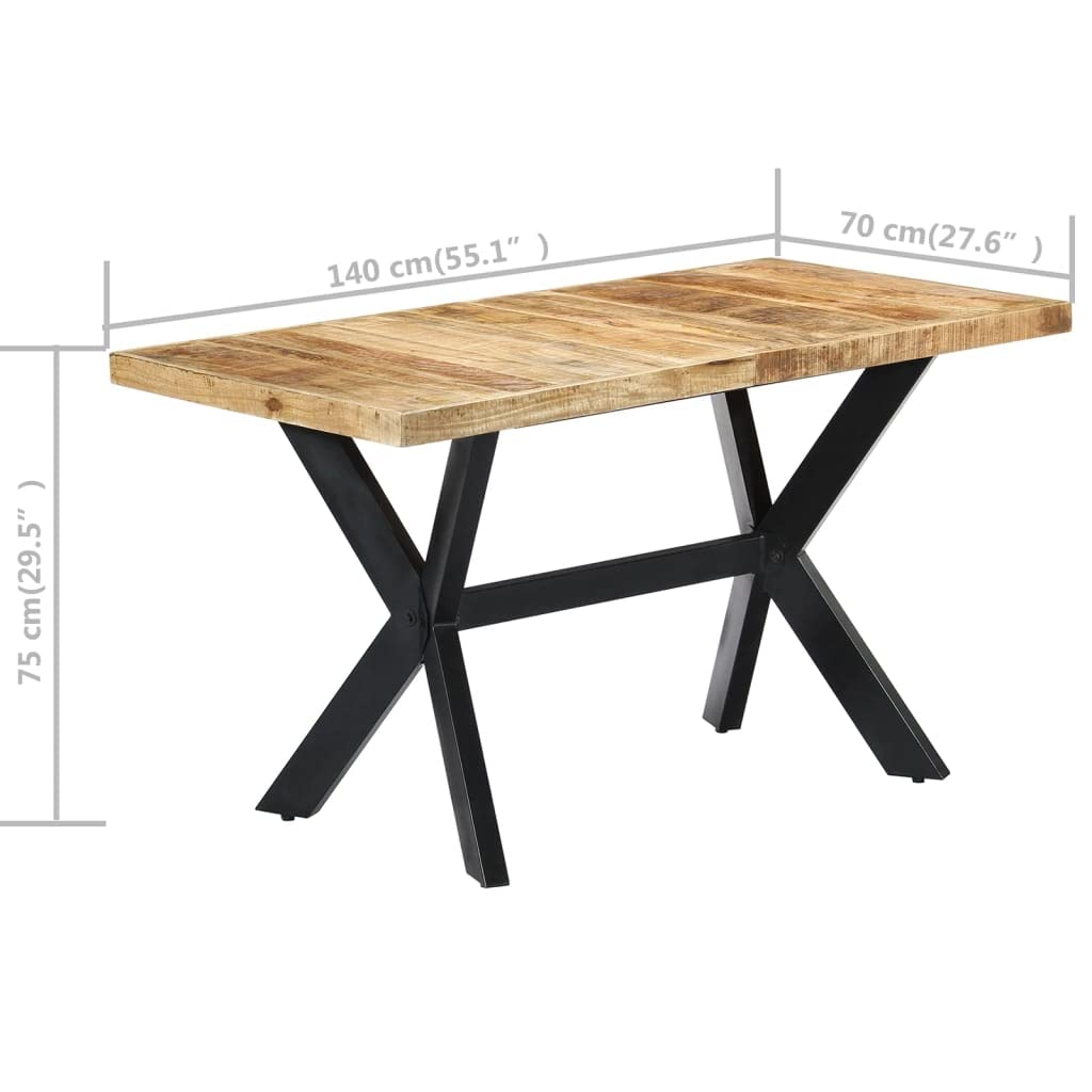 vidaXL Mango Wood Dining Table, Solid Rough Mango Wood Construction, Industrial Rectangular Table, Polished and Lacquered, Steel Legs, 55.1"x27.6"x29.5"
