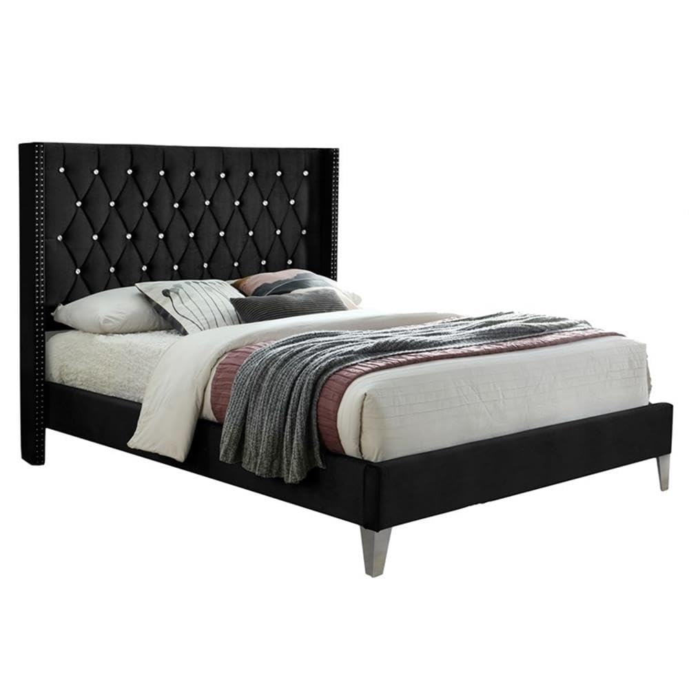 Better Home Products Alexa Velvet Upholstered Queen Platform Bed in Black, Queen (U.S. Standard)