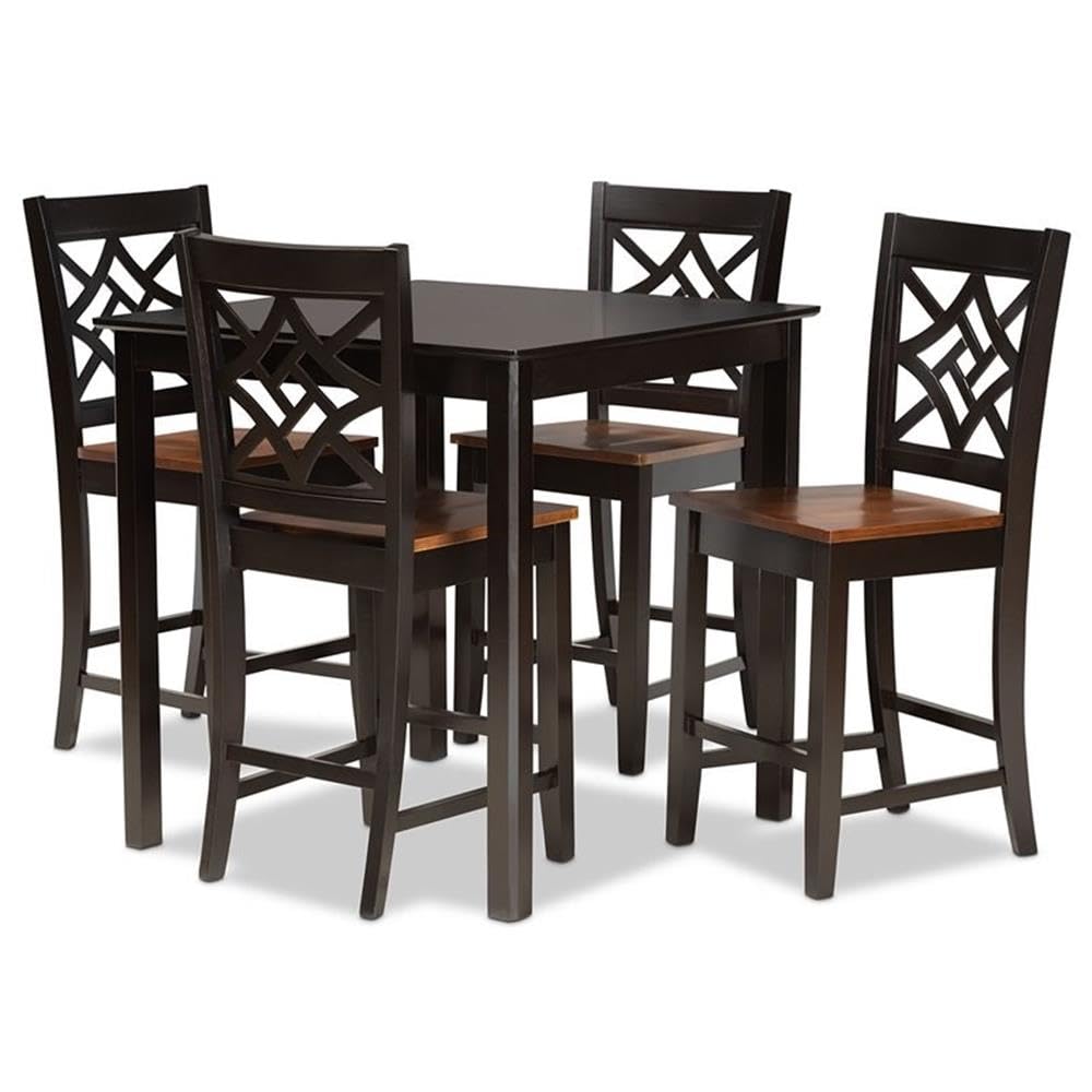 Baxton Studio Nicolette Modern and Contemporary Two-Tone Dark Brown and Walnut Brown Finished Wood 5-Piece Pub Set