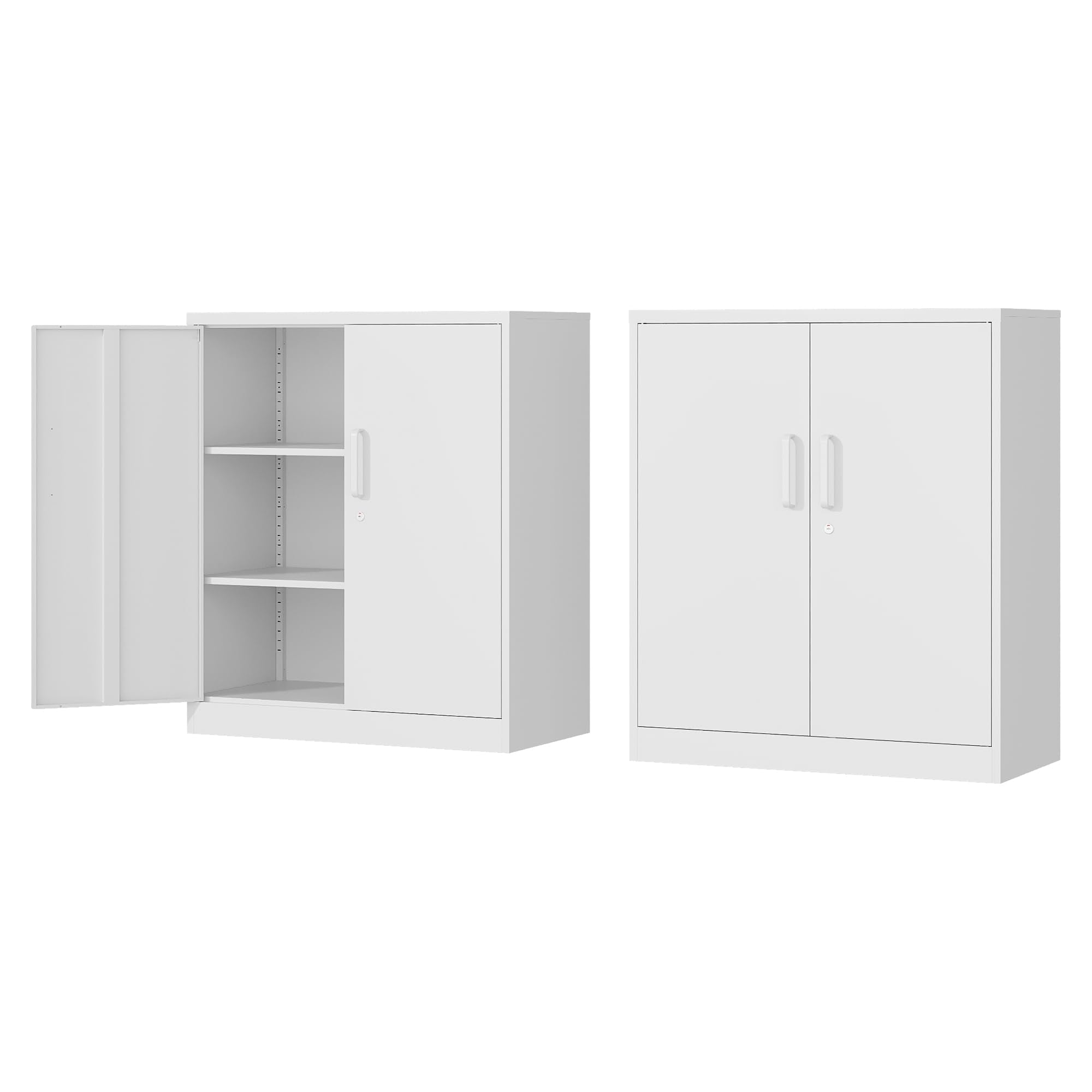Fesbos Metal Storage Cabinet-36    Tall Steel File Cabinet with Lockable Doors and Adjustable Shelves-White Steel Storage Cabine