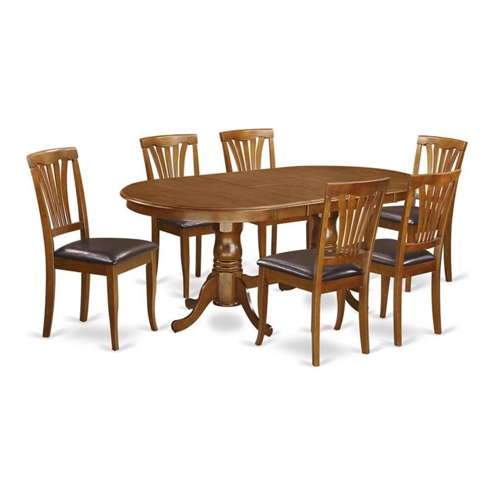 East West Furniture PLAV7-SBR-LC 7 Piece Dining Set Consist of an Oval Dining Table with Butterfly Leaf and 6 Faux Leather Kitchen Room Chairs, 42x78 Inch, Saddle Brown