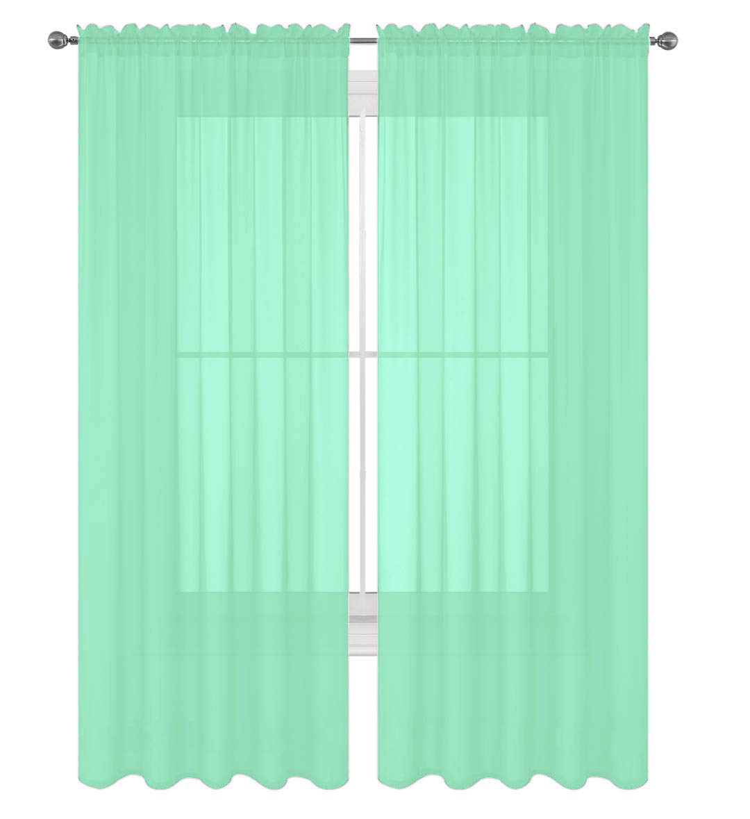 Decotex 2 Piece Solid Elegant Sheer Curtains Fully Stitched Panels Window Treatment Drape (54'' X 84'', Mint)