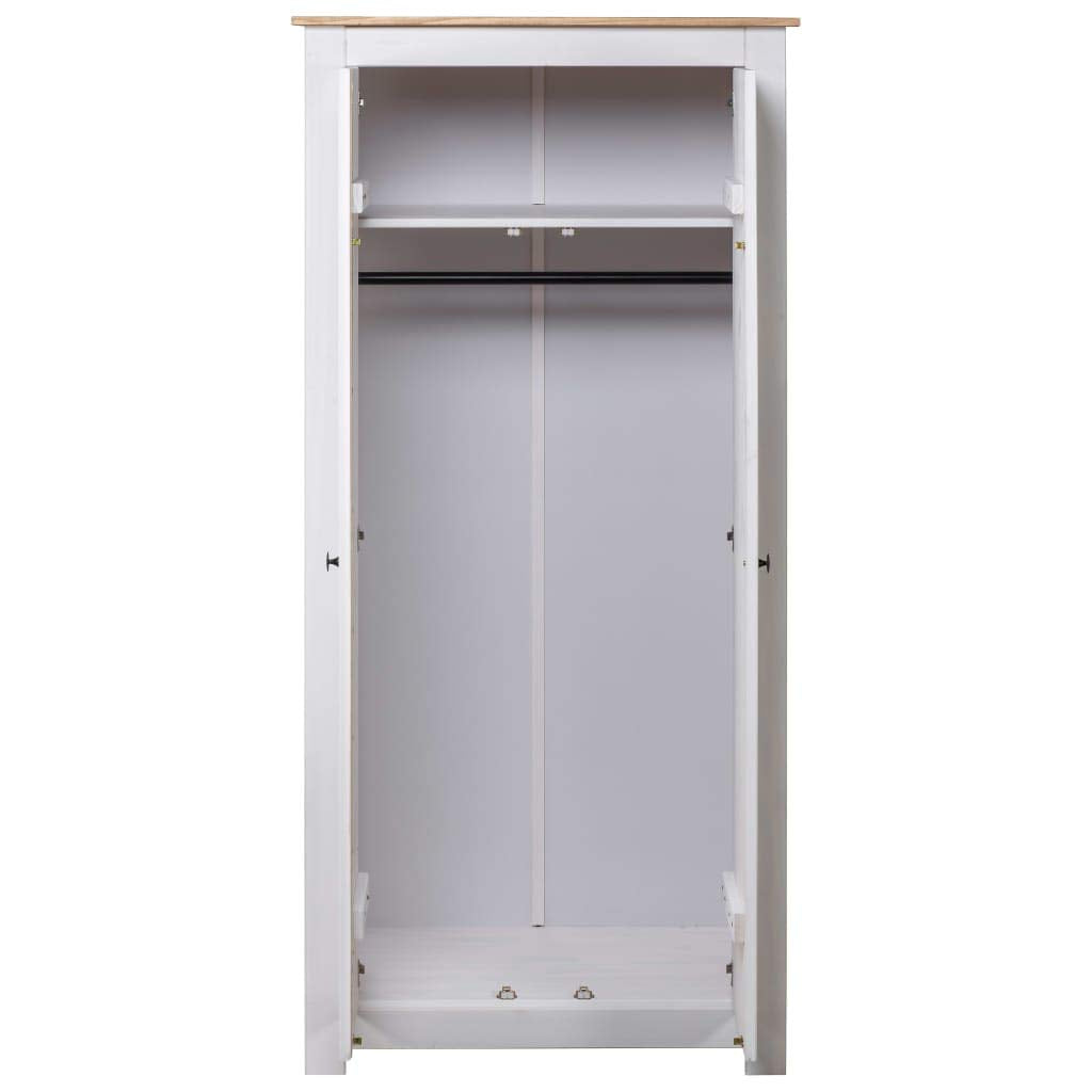 vidaXL Solid Pine Wardrobe - White 2-Door Organizer with Shelf and Hanging Rod for Bedroom Storage - 31.5&quot; x 19.7&quot; x 67.5&quot;
