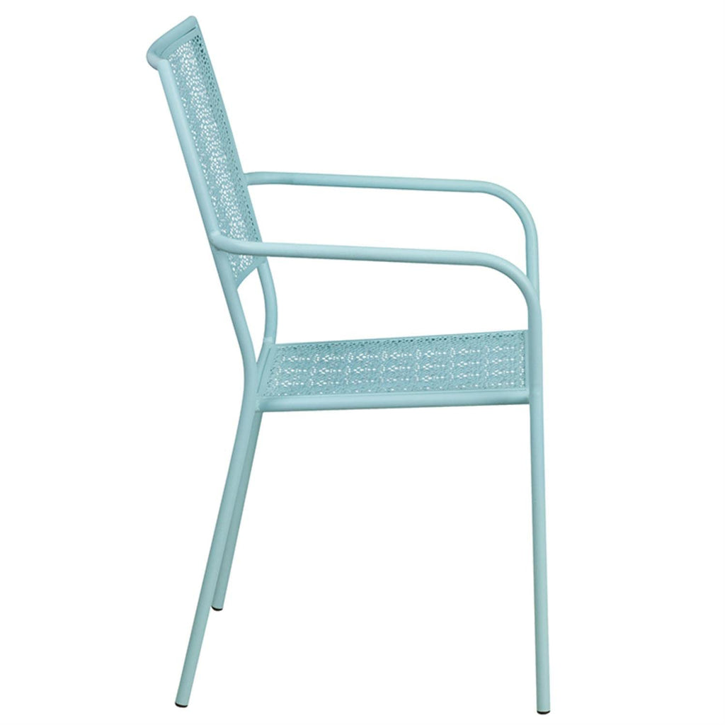 Flash Furniture Commercial Grade Sky Blue Indoor-Outdoor Steel Patio Arm Chair with Square Back