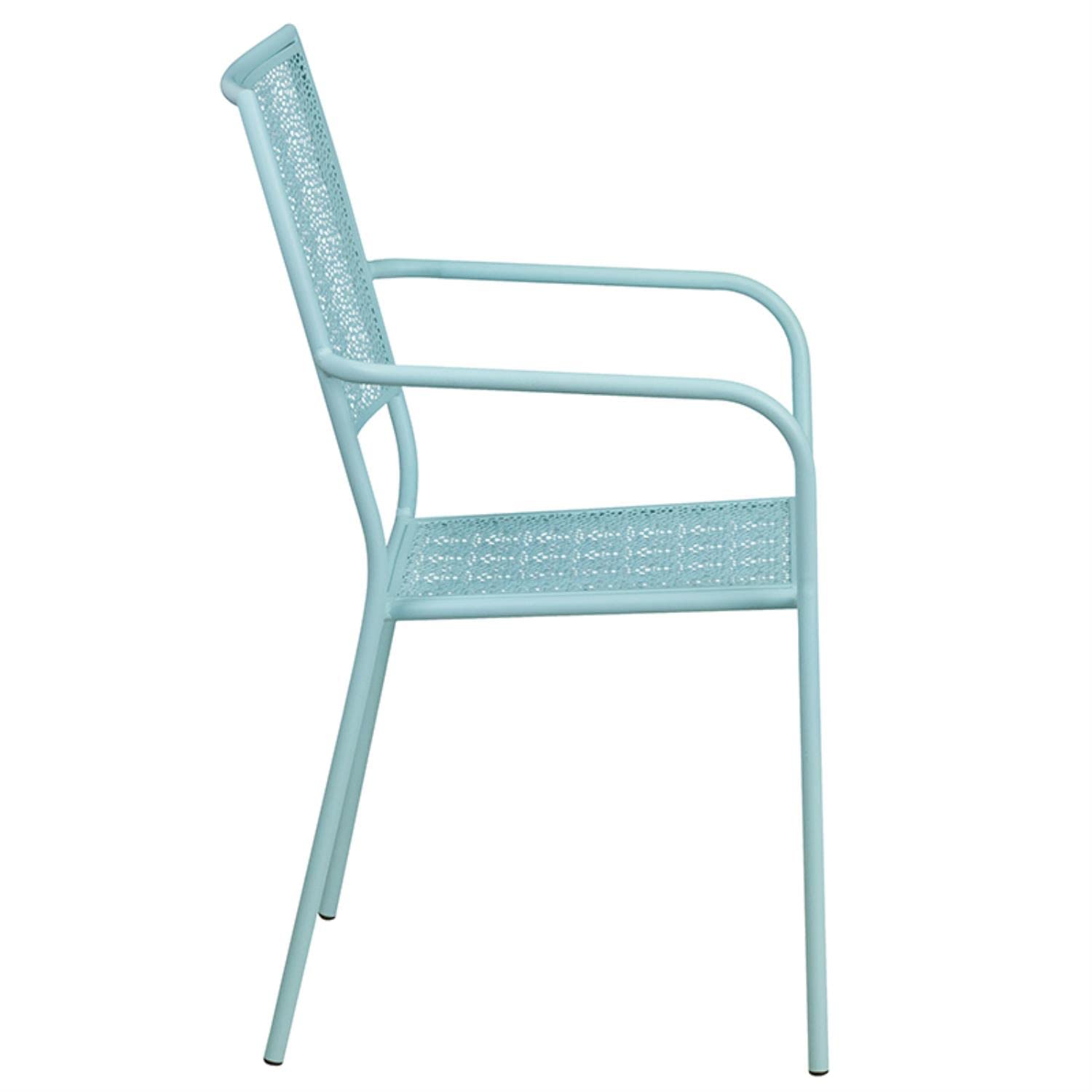 Flash Furniture Commercial Grade Sky Blue Indoor-Outdoor Steel Patio Arm Chair with Square Back