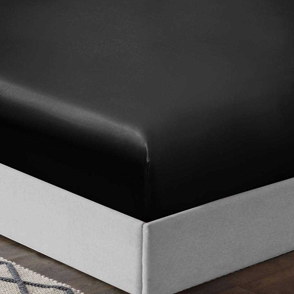Treely 6 Piece Satin Sheets Full Size Silky Smooth Black Satin Sheet Set With Deep Pocket, Satin Fitted Sheet, Flat Sheet, 4 Sat