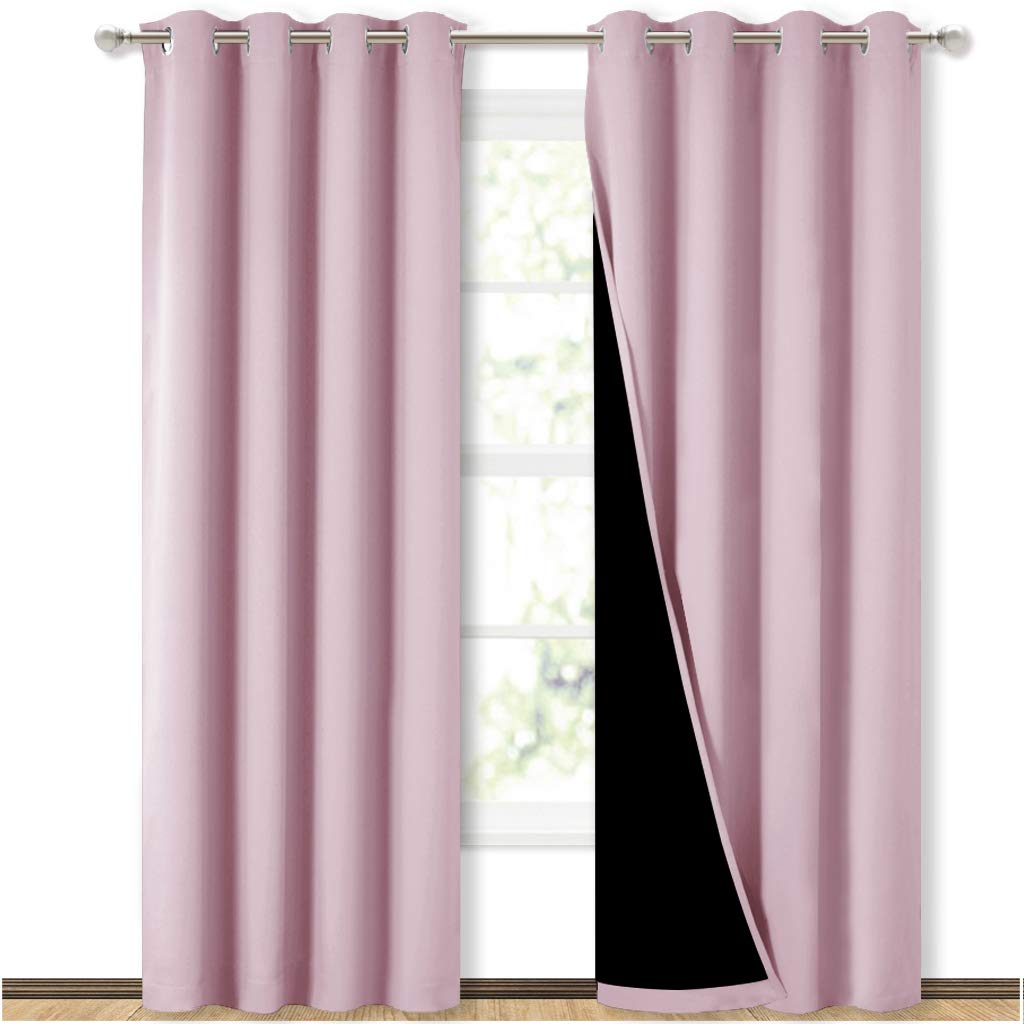 Nicetown 100% Blackout Window Curtain Panels, Heat And Cold Blocking Drapes With Black Liner For Nursery, 84 Inches Thermal Insu