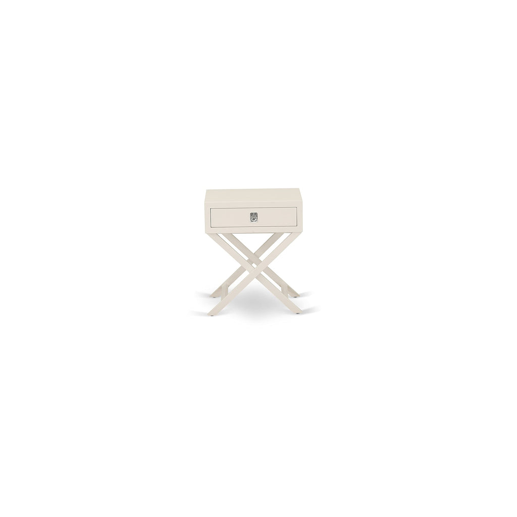 East West Furniture FN08K-1HAE0 2-Piece Fannin Bedroom Set with 1 King Size Bed and a Linen White Modern Nightstand - Reliable and Durable Construction - Mist Beige Linen Fabric Bed