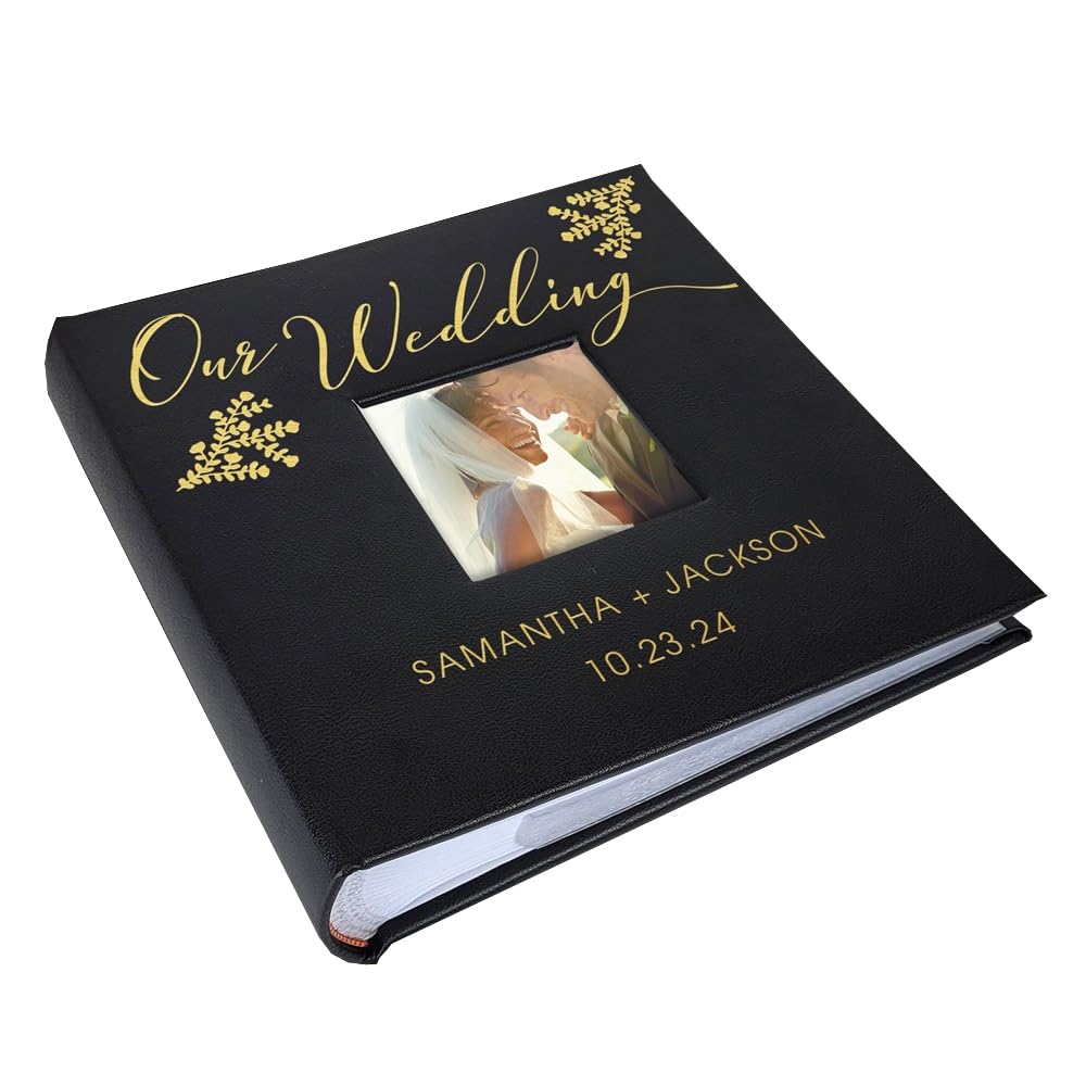 Personalized Wedding Photo Album, Custom Engraved Picture Album, Holds 200 4  x 6  Photos, Leatherette and Laser Engraved Scrapb