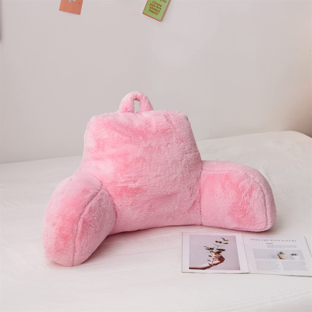 Holawakaka Standard Faux Fur Bed Rest Pillow With Arms, Rabbit Fur Reading Pillows Perfect For Adults, Teens, Kids, Arm, Back, P