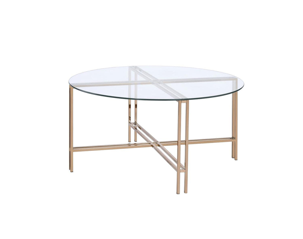 Acme Veises Round Glass Top Coffee Table In Gold And Champagne