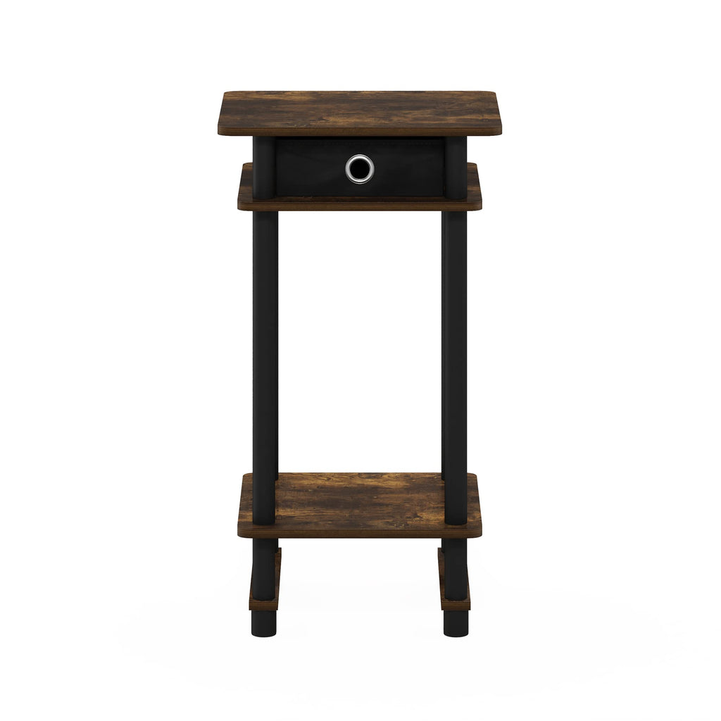 Furinno Turn-N-Tube Tall End Side Night Stand/Bedside Table with Bin Drawer, 1-Pack, Amber Pine/Black/Black