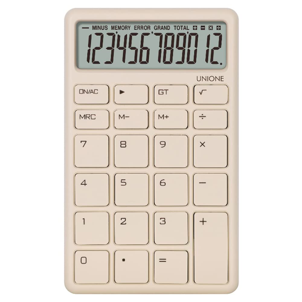 Unione Pocket & Desktop Beige Calculator With A Bright Lcd, Dual Power Handheld Desktop. Color. Business, Office, High School