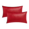 Brawarm Faux Leather Throw Pillow Covers 12 X 20 Inches - Christmas Red Leather Lumbar Pilow Covers Pack Of 2, Solid Dyed Leathe