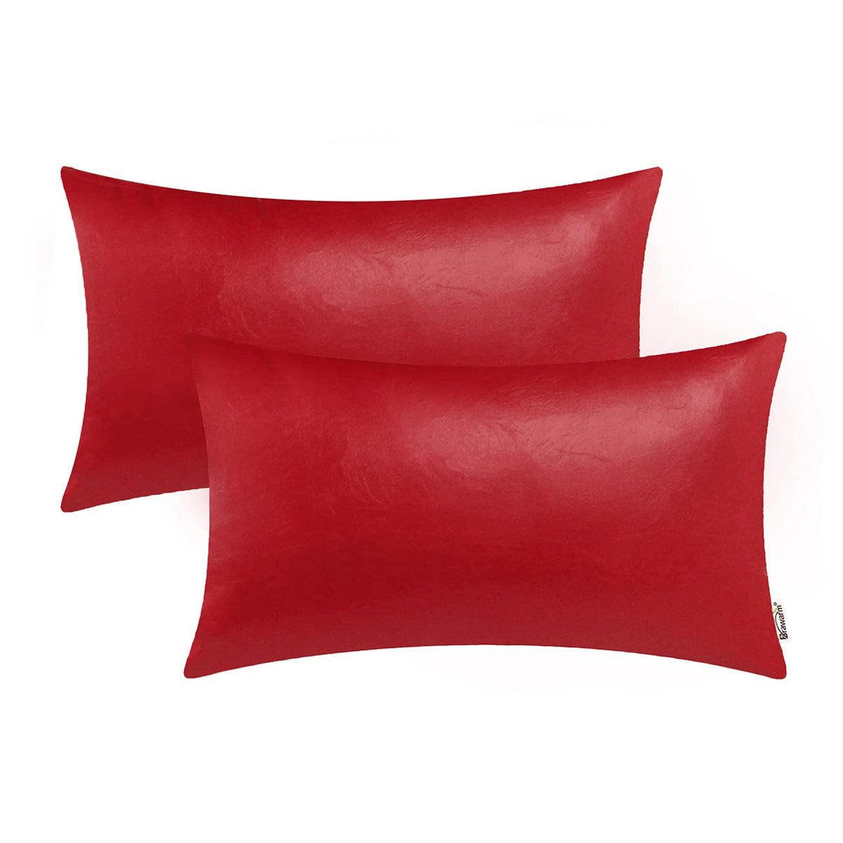 Brawarm Faux Leather Throw Pillow Covers 12 X 20 Inches - Christmas Red Leather Lumbar Pilow Covers Pack Of 2, Solid Dyed Leathe