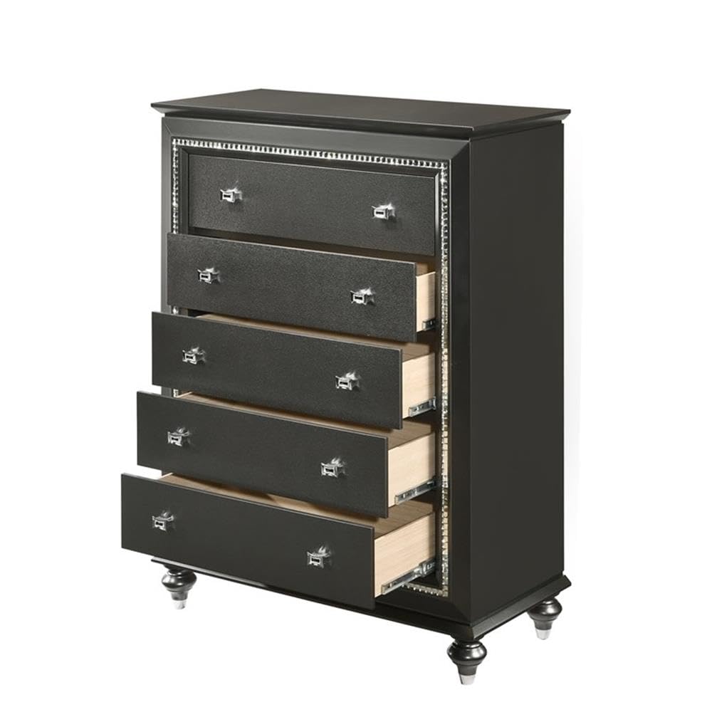 Acme Kaitlyn Wooden 5-Drawer Chest in Metallic Gray