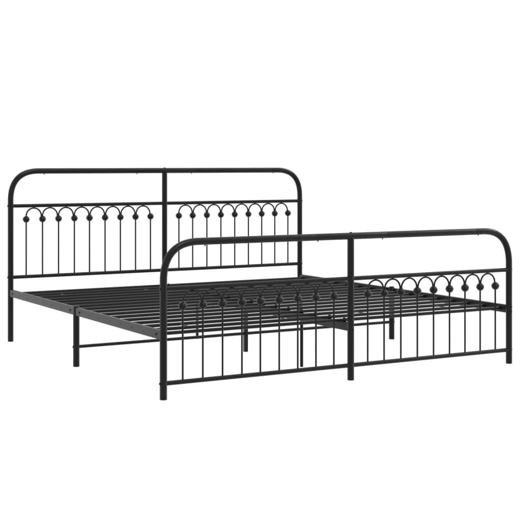 vidaXL Metal Bed Frame with Headboard/Footboard, King, Black - Steel Construction, Extra Storage, Easy Assembly, 81.5&quot; x 78&quot; x 39.4&quot;