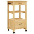 vidaXL Solid Pine Wood Kitchen Trolley - Rolling Cart with Drawers, Shelves, Hooks, Brown Honey Wax Finish, 18.9x15.7x35.4 in, Versatile Use