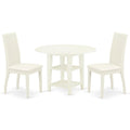 East West Furniture SUIP3-BMK-W 3 Piece Kitchen Table & Chairs Set Contains a Round Dining Room Table with Dropleaf & Shelves and 2 Dining Chairs, 42x42 Inch, Buttermilk & Cherry
