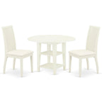 East West Furniture SUIP3-BMK-W 3 Piece Kitchen Table & Chairs Set Contains a Round Dining Room Table with Dropleaf & Shelves and 2 Dining Chairs, 42x42 Inch, Buttermilk & Cherry