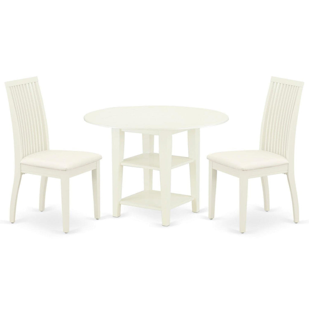 East West Furniture SUIP5-BMK-W 5 Piece Dining Set Includes a Round Dining Room Table with Dropleaf & Shelves and 4 Wood Seat Chairs, 42x42 Inch, Buttermilk & Cherry