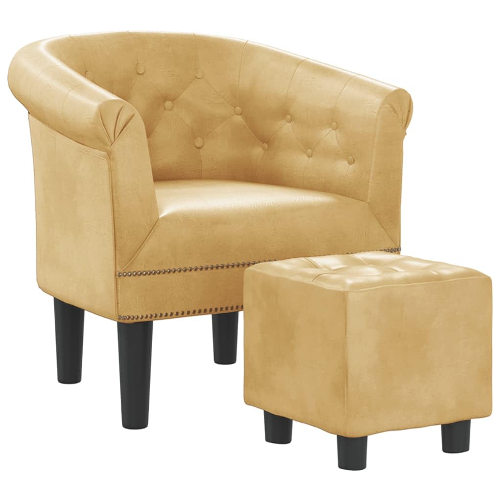 vidaXL Gold Faux Leather Tub Chair with Footstool for Living Room, Bedroom, Guest Room or Office - Easy-to-Clean, Durable and Comfortable Seating with Compact Design and Stylish Look