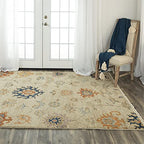 Muse 6' X 9' Abstract Beige/Beige/ Blue/ Yellow Hand Knotted Area Rug