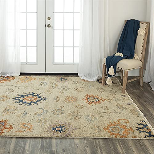 Muse 6' X 9' Abstract Beige/Beige/ Blue/ Yellow Hand Knotted Area Rug
