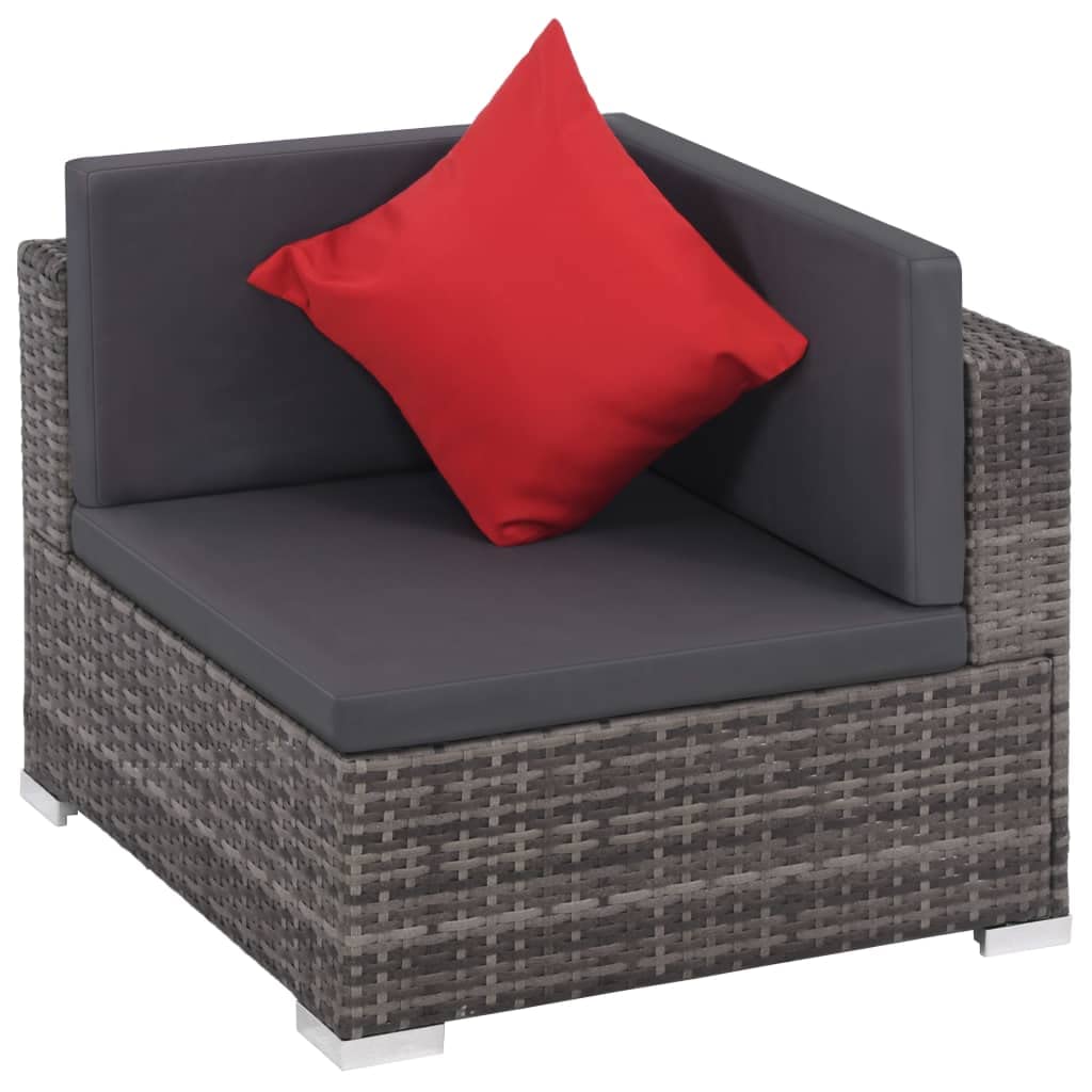 vidaXL Gray Poly Rattan Patio Lounge Set - 8 Piece Sofa Set with Cushions and Glass Tabletop for Garden and Outdoor Living
