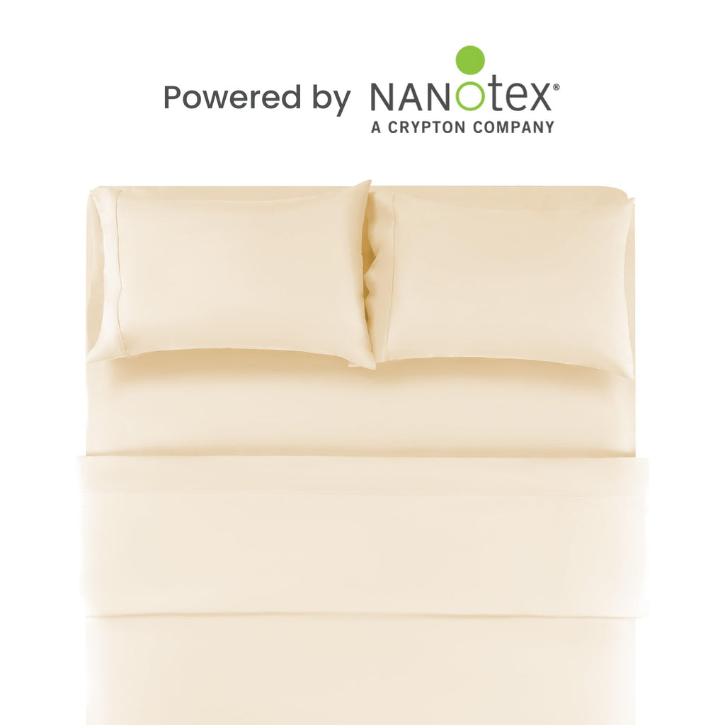 Sleep Zone Nanotex Super Soft Cooling Full Size Bed Sheets Set 4 Piece - Easy Care Fitted Flat Sheet & Pillowcase Sets - Wrinkle Free, Fade Resistant, Deep Pocket 16' (Beige, Full)