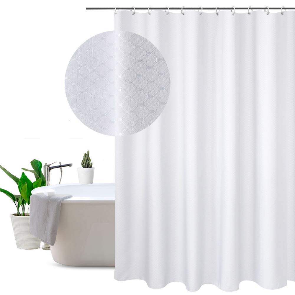 Eurcross White Waffle Weave Shower Curtain 95Inch Wide, Water Repellent Heavy Weighted Fabric Bathroom Shower Curtains Fit Home