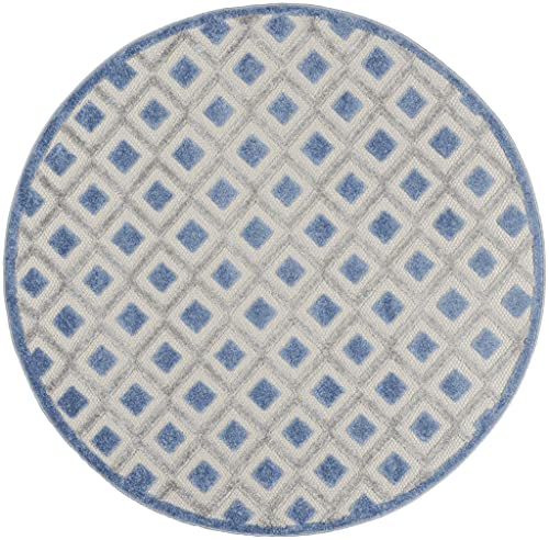HomeRoots Blue/Grey 100% Polypropylene 4â?? Round Blue and Gray Indoor Outdoor Area Rug