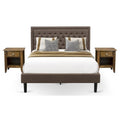 East West Furniture KD18Q-2GA08 3 Piece Queen Bedroom Set - 1 Platform Bed Brown Linen Fabric Padded and Button Tufted Headboard with 2 nightstands Bedroom - Antique Walnut Finish Nightstand