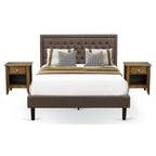 East West Furniture KD18Q-2GA08 3 Piece Queen Bedroom Set - 1 Platform Bed Brown Linen Fabric Padded and Button Tufted Headboard with 2 nightstands Bedroom - Antique Walnut Finish Nightstand