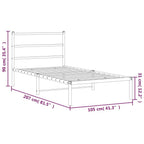 vidaXL Elegant White Single Bed Frame with Headboard - Steel Metal Construction, Underbed Storage, Metal Slats - 39.4"x78.7"