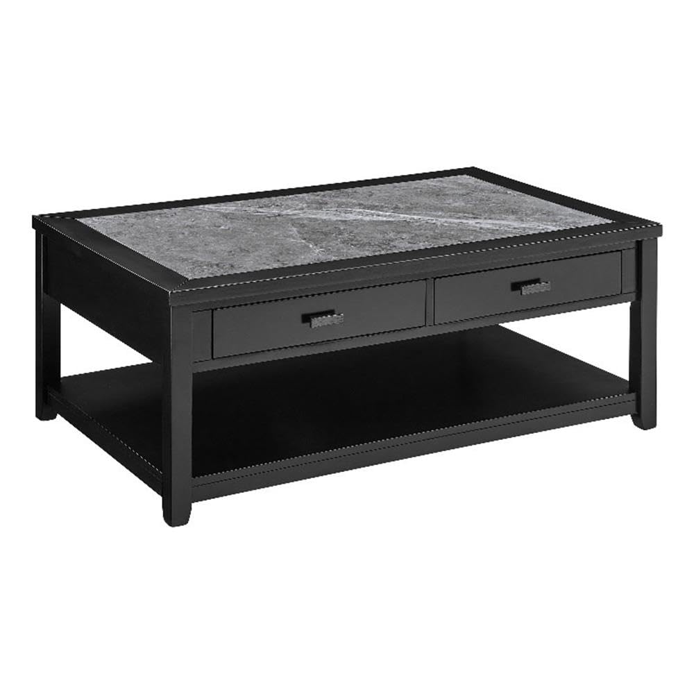 Steve Silver Furniture Garvine Coffee Table - Smoky Sintered Stone Insert, Transitional Styling, Ebony Finish, Easy Care, Storage Drawers