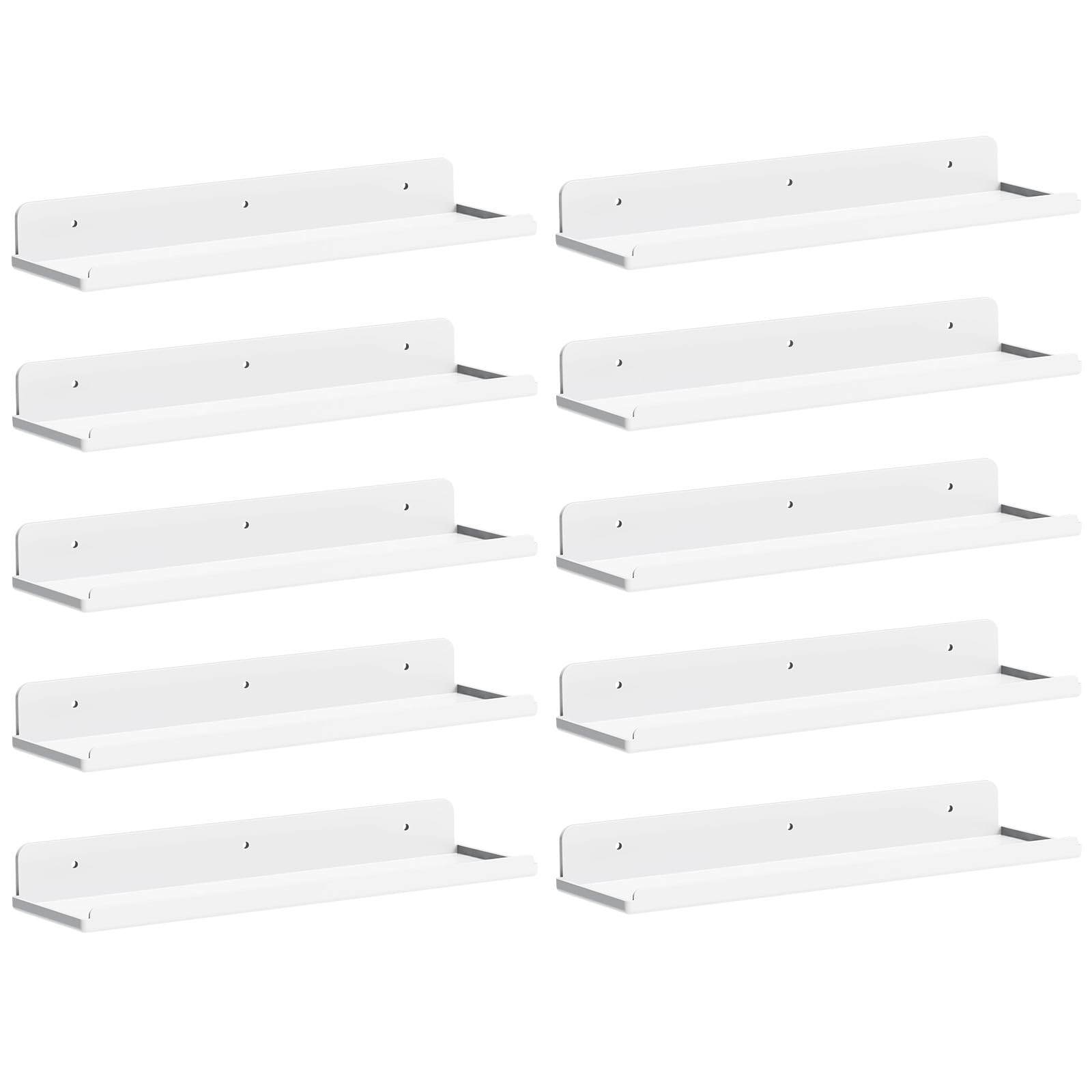Lifewit Floating Shelves For Wall, 10 Pack White Acrylic Shelf 15' Room Decor For Bookcase/Vinyl Record Display/Photo/Picture In Bedroom, Living Room, Bathroom, Kitchen Storage And Organization