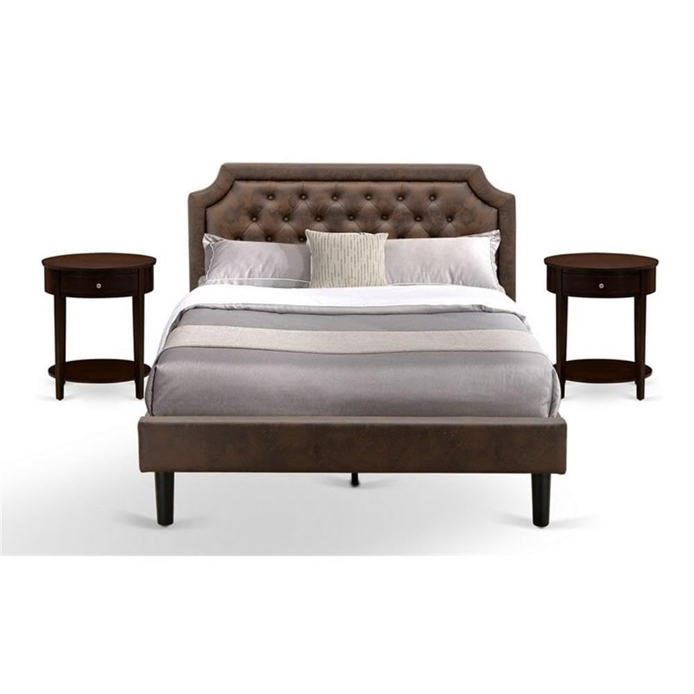 East West Furniture Gb25Q-2Hi0M 3-Pc Wooden Set For Bedroom -Frame And 2 Night Stands (Antique Mahogany)