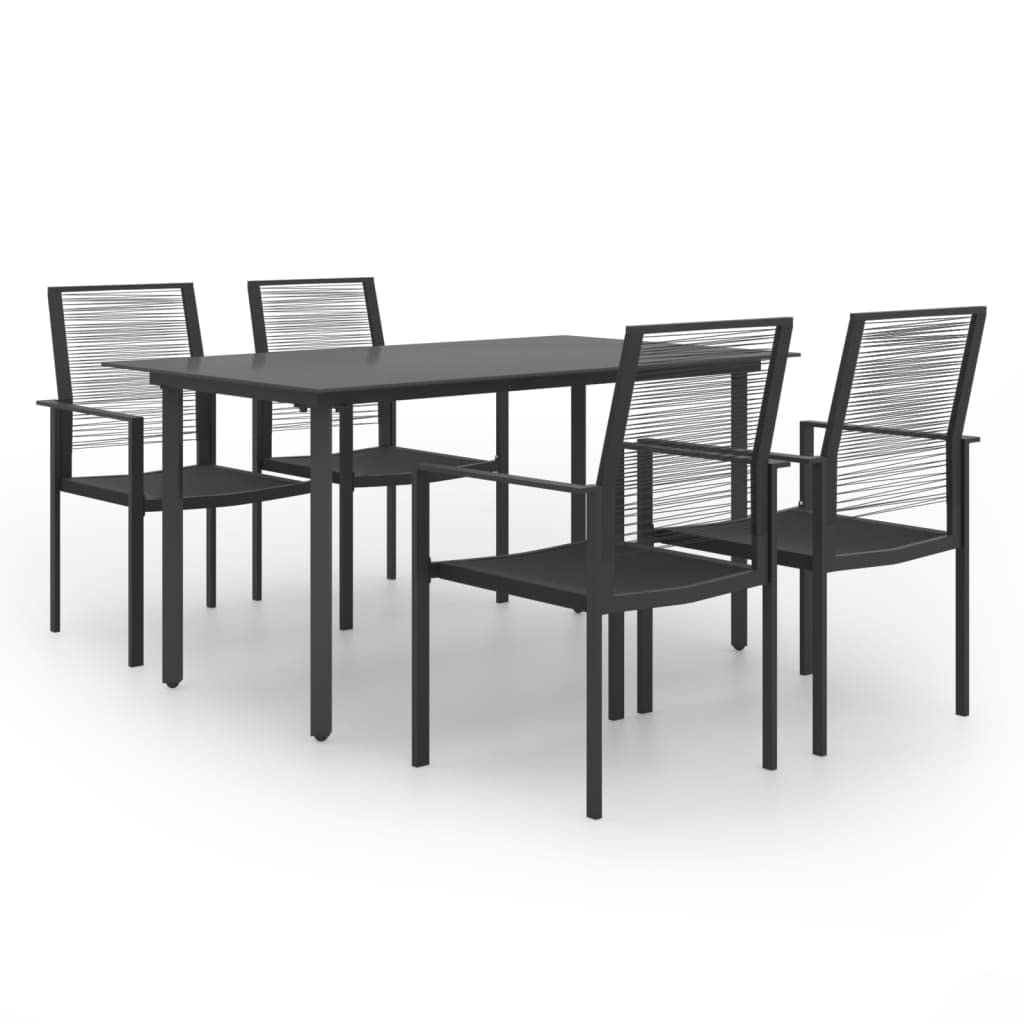 vidaXL Modern Patio Dining Set - Outdoor Black 5-Piece Set with Glass Tabletop and PVC Hollow Rattan Chairs