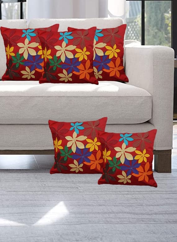 Muren Multi Patti Cushion Cover Size 16X16 Inches Color Maroon Set Of 5