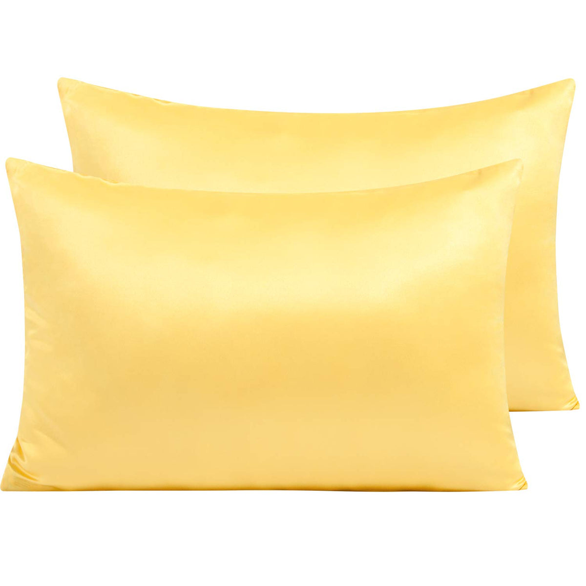Ntbay Zippered Satin Pillow Cases For Hair And Skin, Luxury Queen Hidden Zipper Pillowcases Set Of 2, 20X30 Inches, Yellow