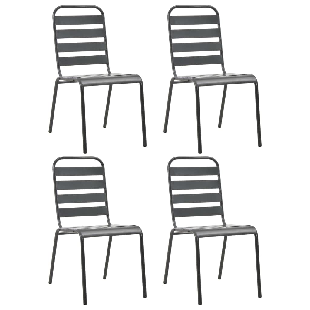 vidaXL Patio Chairs 4 Pcs, Outdoor Poly Rattan Patio Dining Set, Stackable Outdoor Chair for Patio Garden Yard, Slatted Design Steel Dark Gray