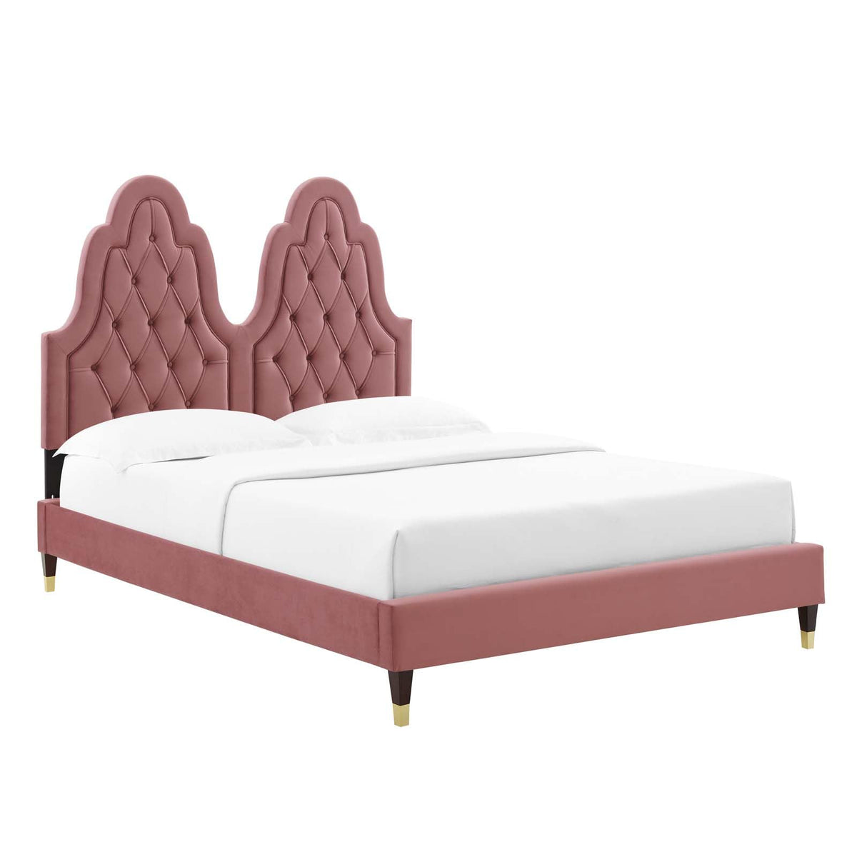 Modway Alexandria Tufted Performance Velvet Platform Bed with Wood and Gold Legs, Full, Dusty Rose