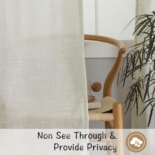 120 Inches Extra Long Linen Curtains Living Room,1 Pair Back Tab Neutral Farmhouse Light Filtering Semi Sheer Boho Linen Curtains,Floor To Ceiling Large Window Patio Sliding Door 10 Feet Drapery,Cream