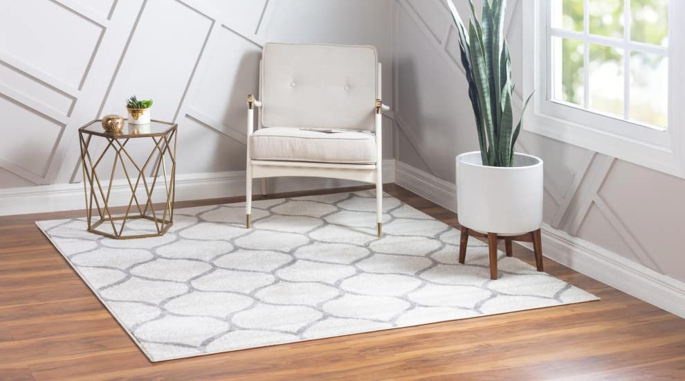 Unique Loom Trellis Frieze Collection Area Rug - Rounded (3' Square, Ivory/ Gray)