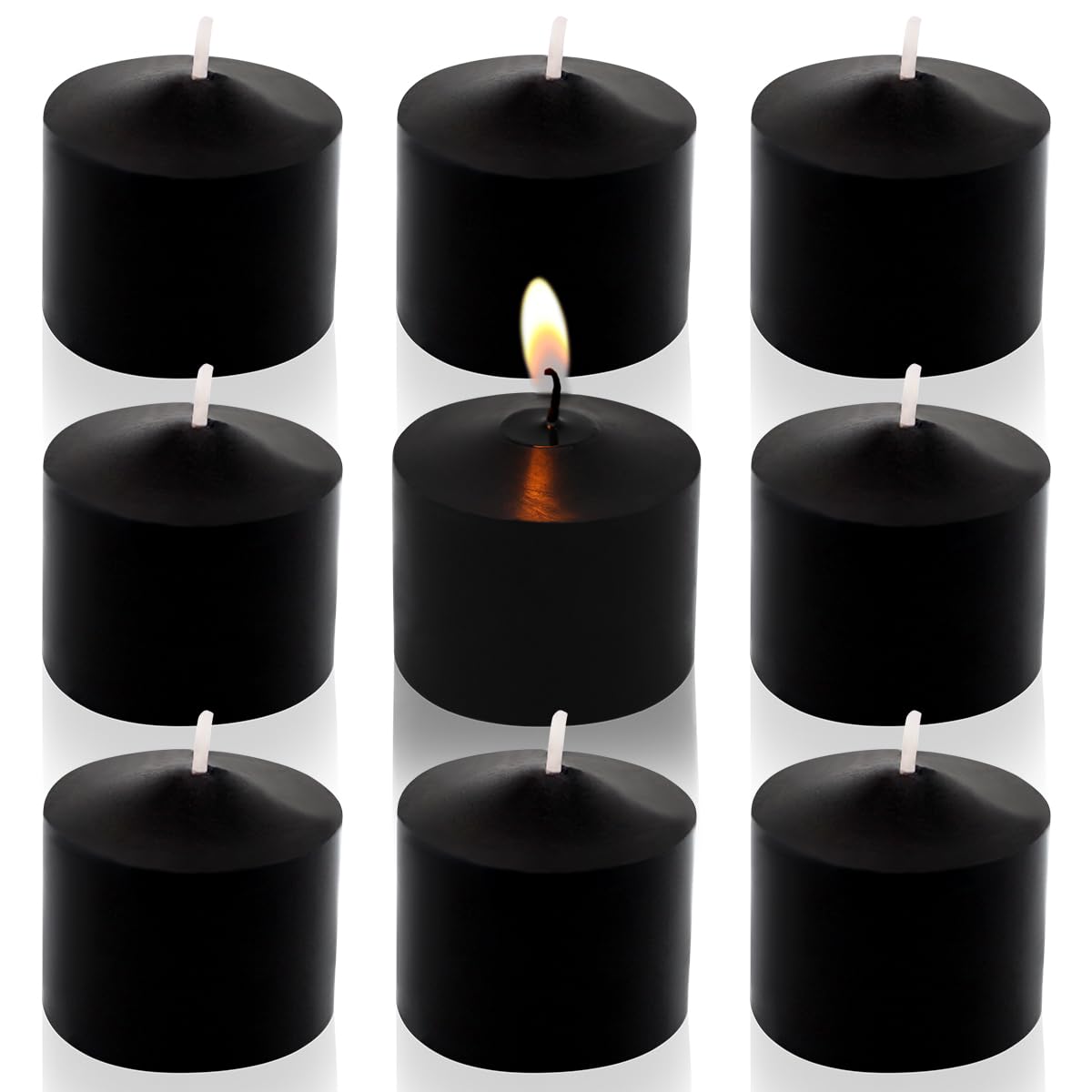 Black Votive Candles, 9 Packs Unscented Small Votives for Halloween, Wedding, Holiday Party, Home (8 Hour), 1.5' D x 1.25' H
