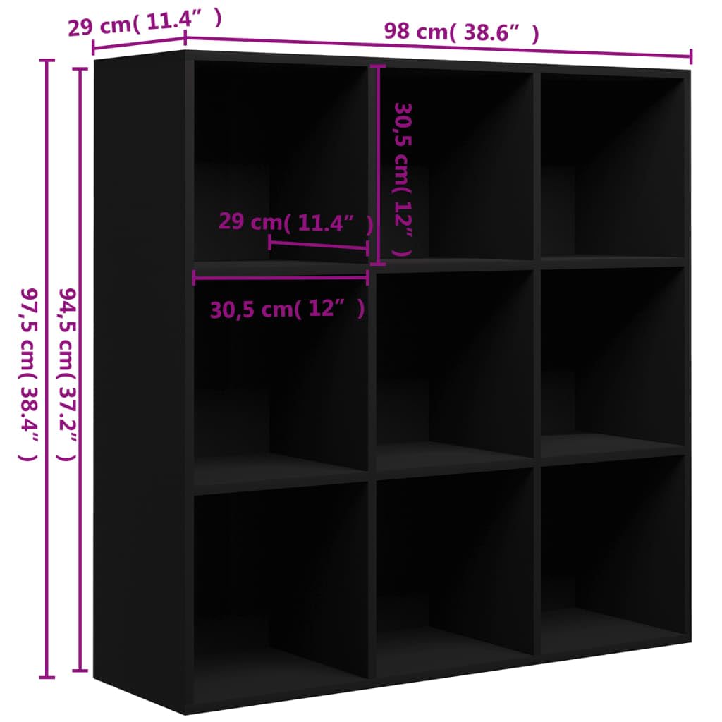 vidaXL Book Cabinet Black 38.6&quot;x11.8&quot;x38.6&quot; Chipboard