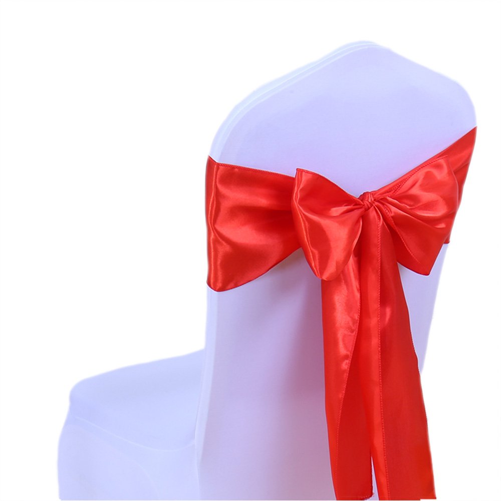 Sinssowl Pack Of 50 Satin Red Chair Sashes For Wedding Chair Bows 7X108 Inches Chair Ribbons Fitting Birthday Party Anniversary